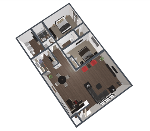 Floor plan for 2 beds, 2 baths, 1425 sqft